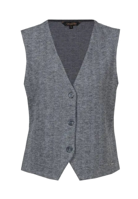 Herrlicher Emilea Jersey Interlock Herringbone Damenweste in Grau mit Fischgratmuster und Knopfleiste