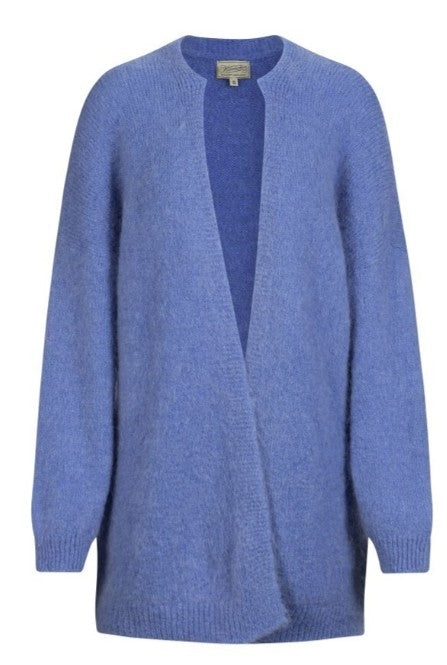 Herrlicher Mira Lea Knit Mohair Mix Cardigan in Blau mit offener Form und lockerem Schnitt