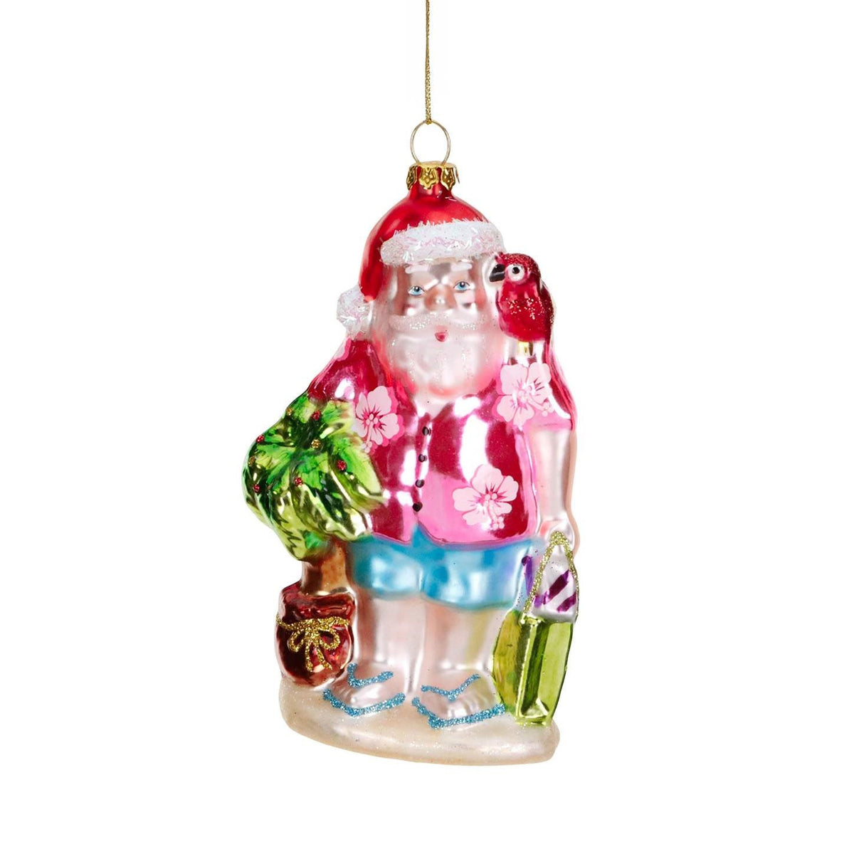 Glasanhänger Beach Santa mit Papagei 14 cm