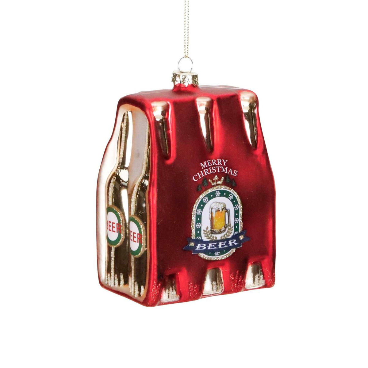 Glasanhänger Weihnachten 6er-Pack Bier Rot/Gold 11 cm