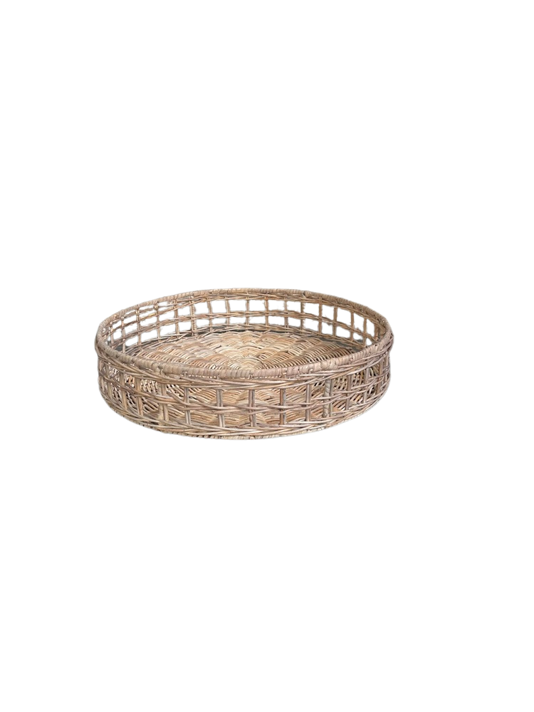 Rundes Rattan Tablett mit offenem Flechtrand von STRANDGUT
