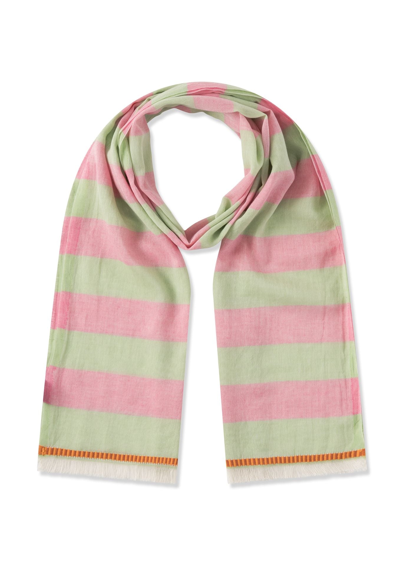 Baumwoll Damen Schal grün rosa gestreift von Codello