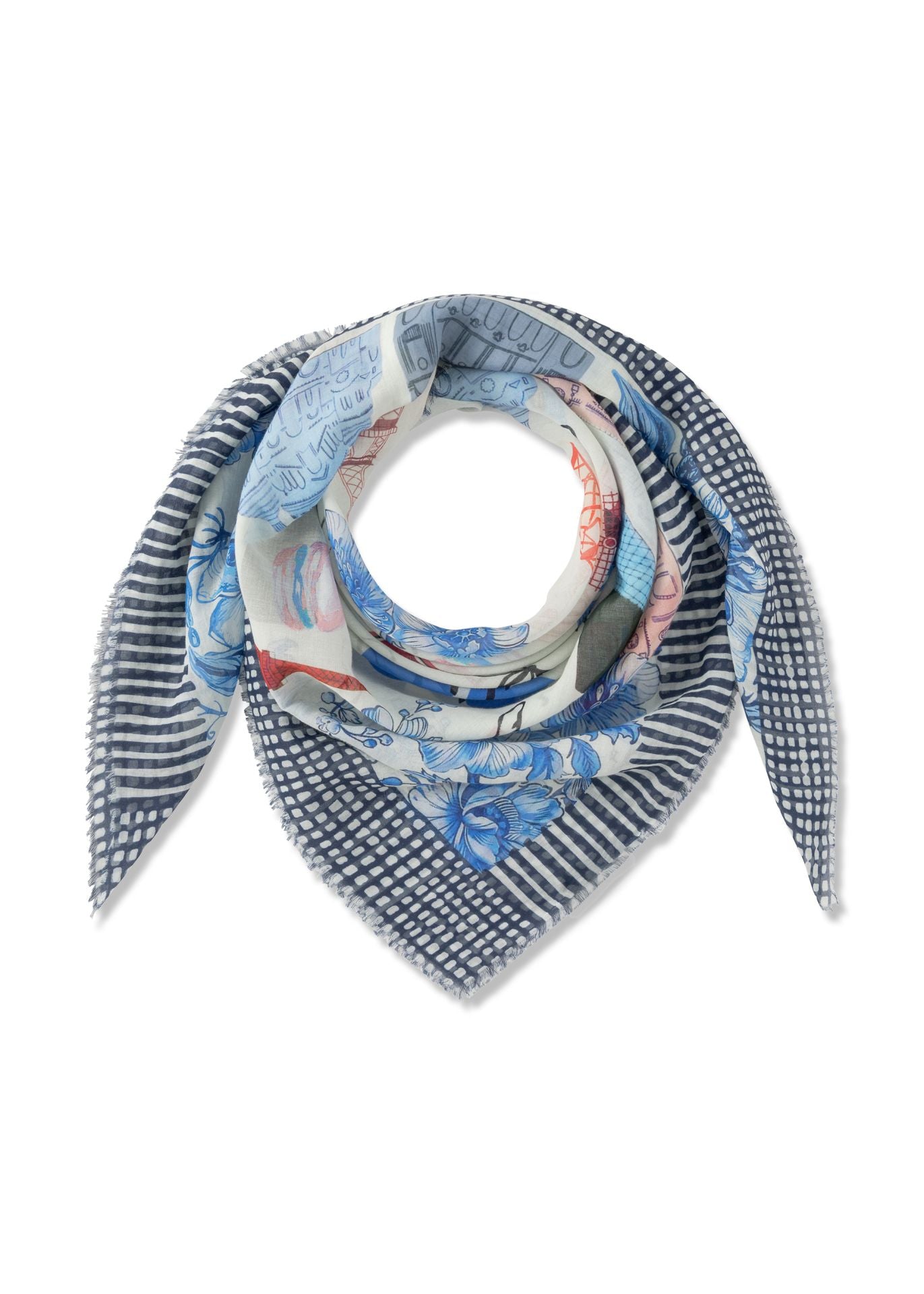 Baumwoll Damen Schal mit Paris Motiv in blau von Codello