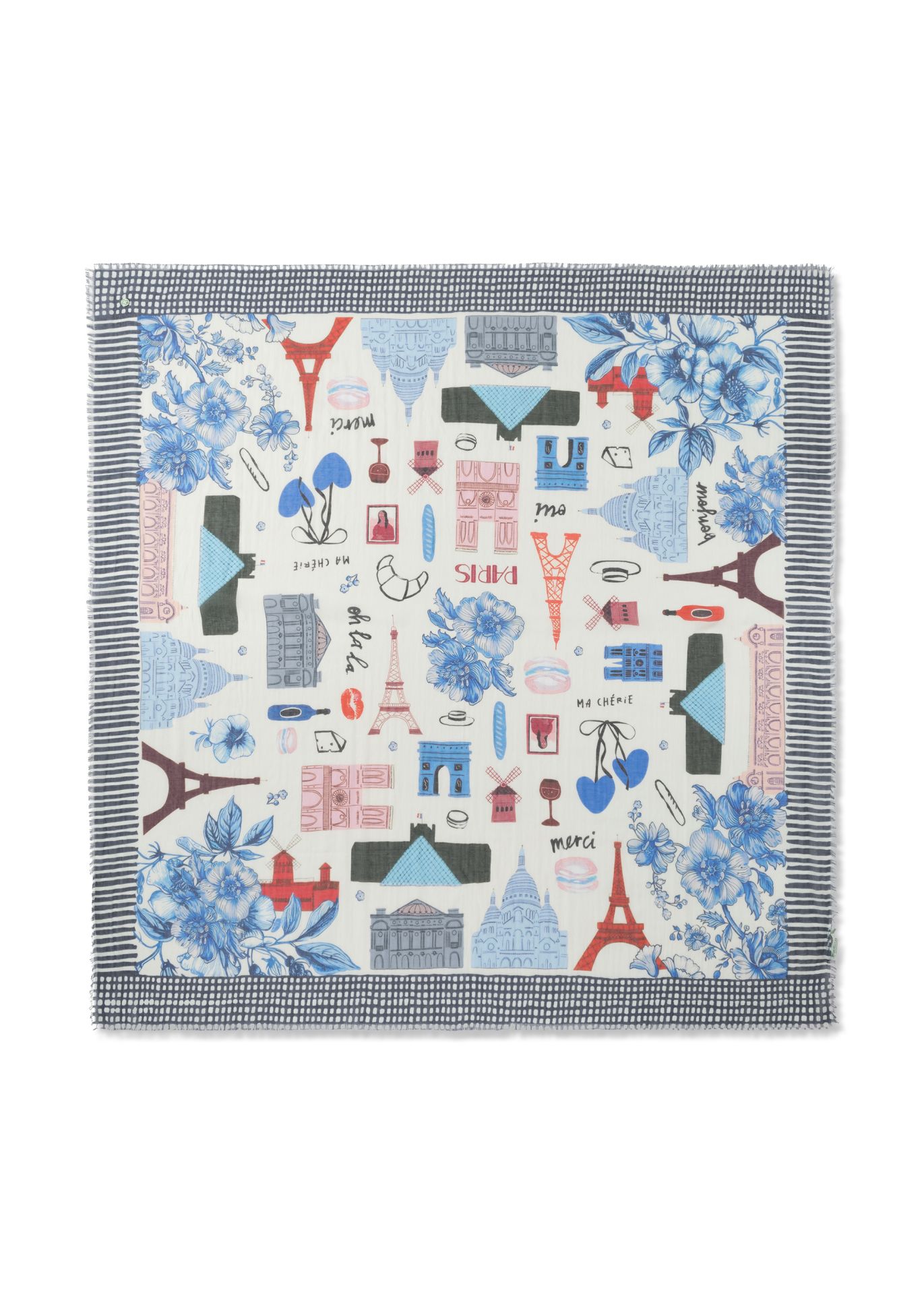 Baumwoll Damen Schal mit Paris Motiv in blau von Codello