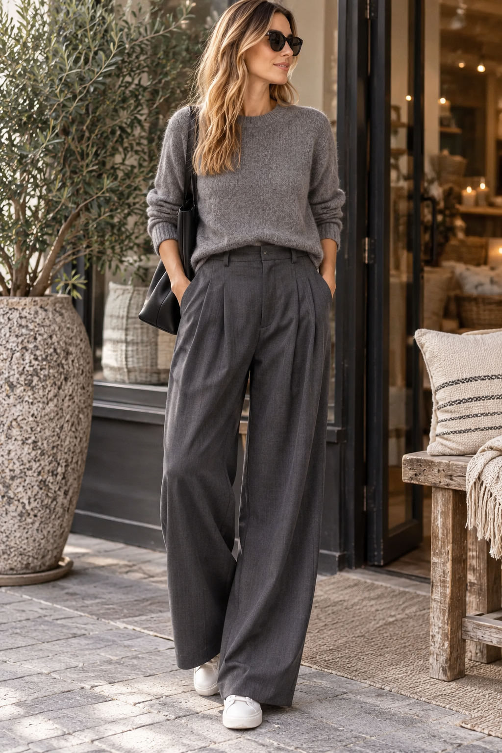 DRYKORN ELICIT Damenhose in Grey mit Bundfalten und weitem Bein