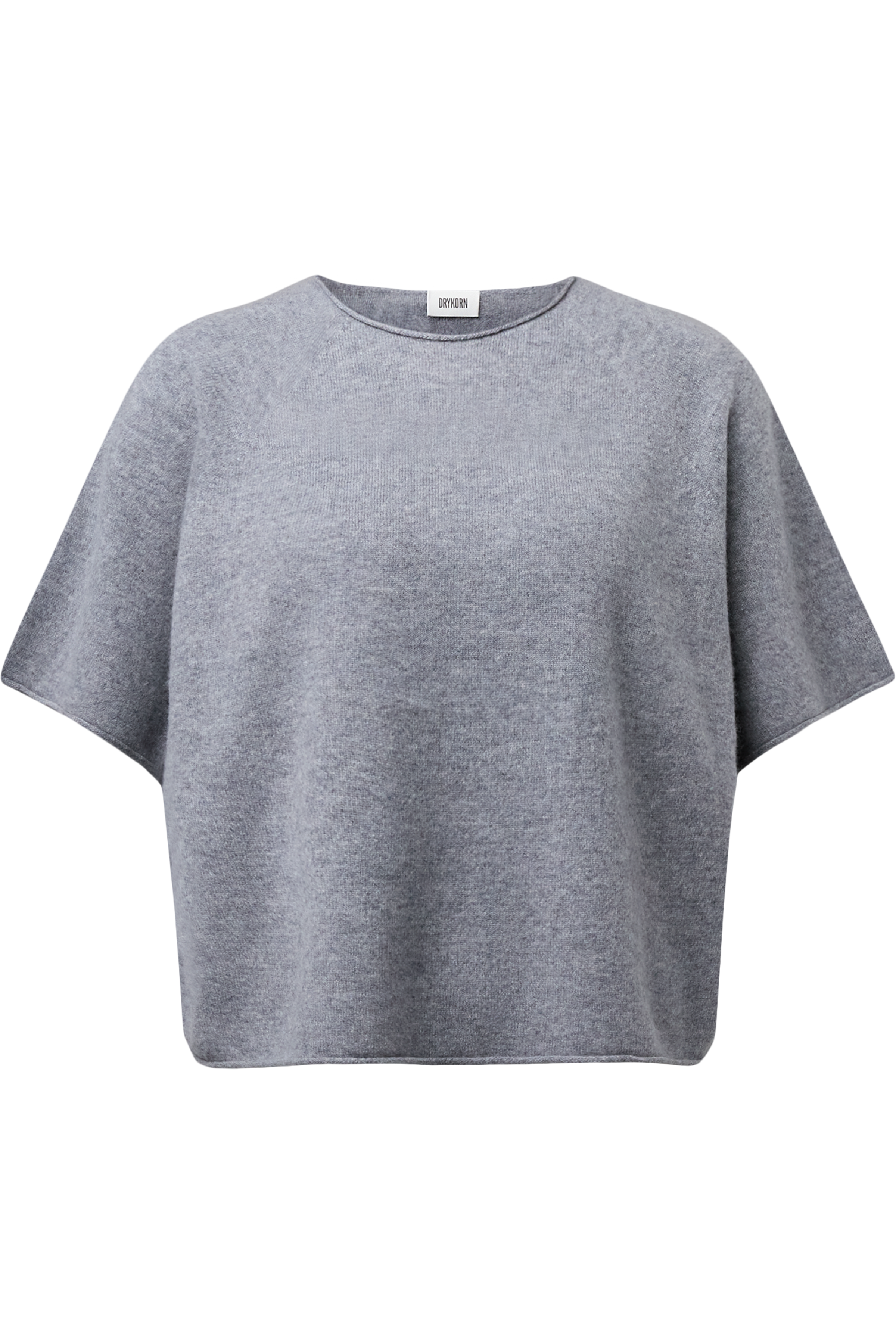 Hellgrau melierten DRYKORN MOENY Strickpullover aus Baumwoll-Kaschmir-Mischung mit lockerem Boxy Fit und weiten Ärmeln.
