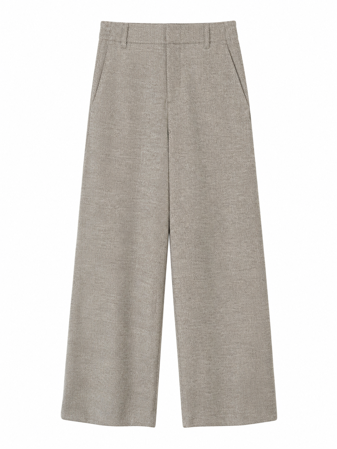 DRYKORN DUTIFUL Damenhose mit weitem Bein und feiner Fischgratstruktur in hellem Naturton