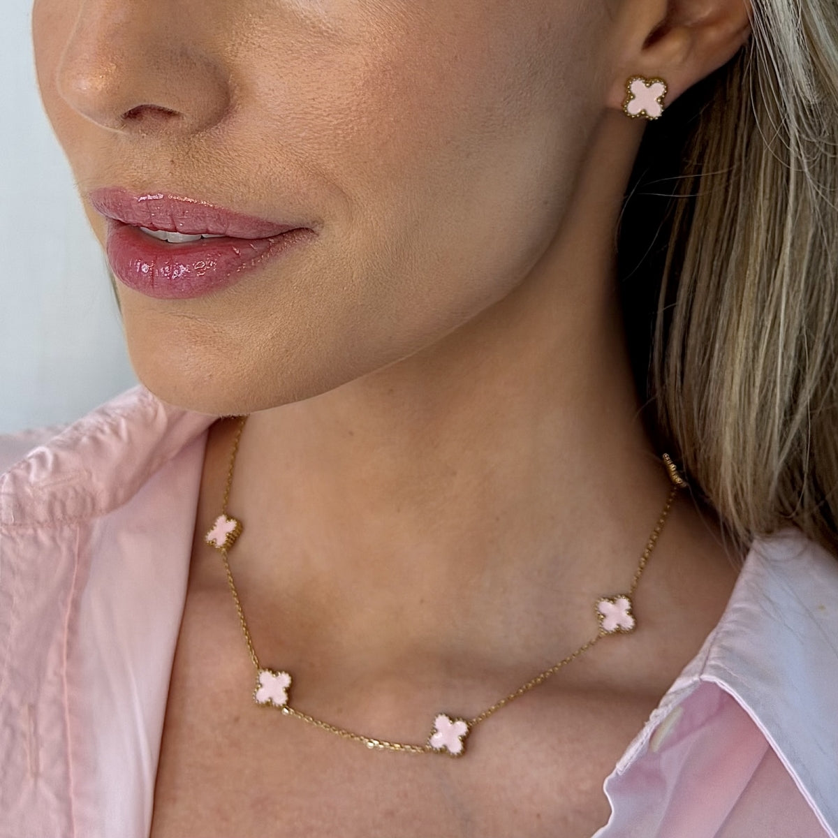 Clover Multi Necklace Pink/Gold