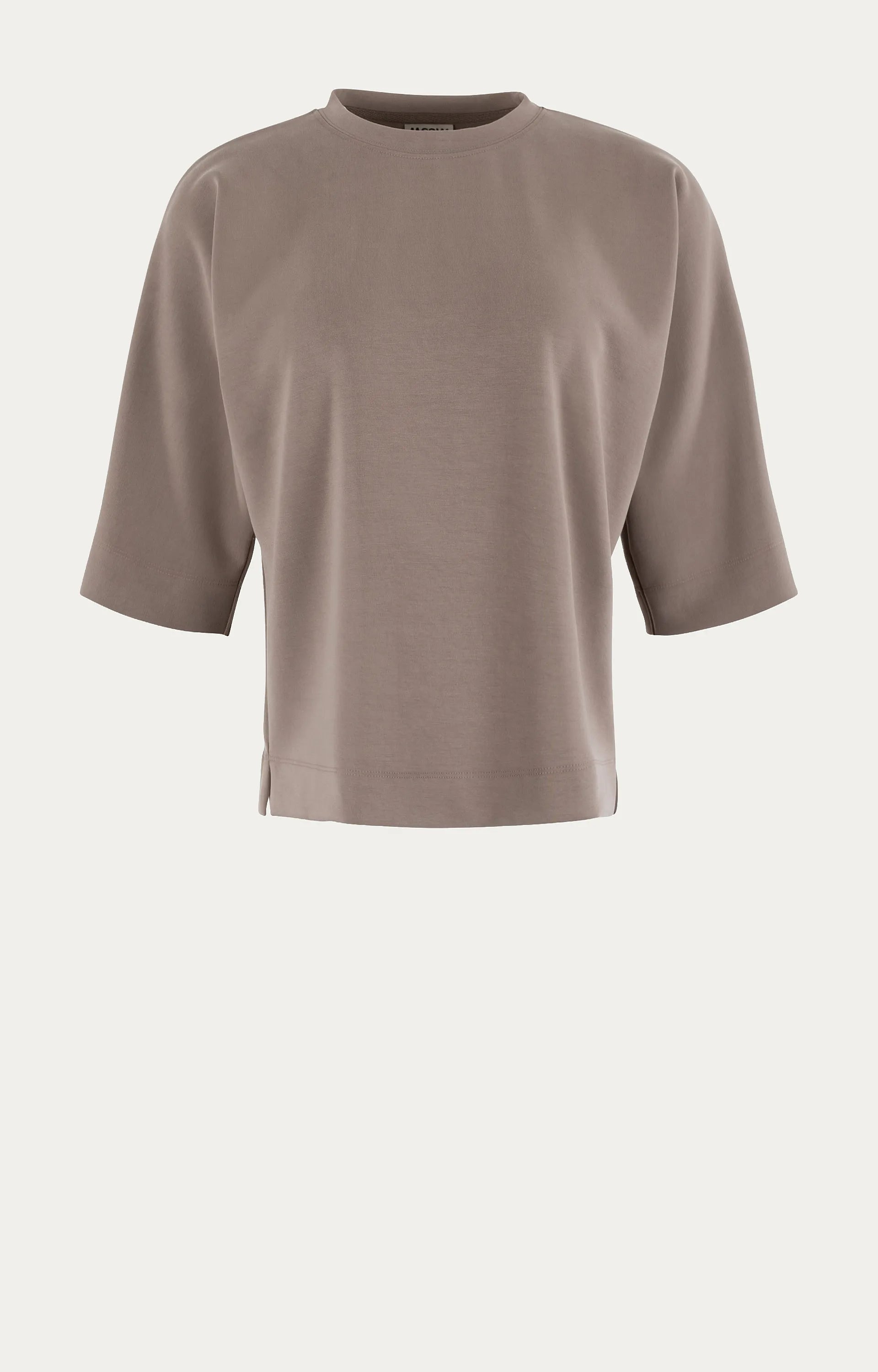 MSCW Emilia Damen Sweater in Taupe Solid mit lockerem Schnitt und halblangen Ärmeln.