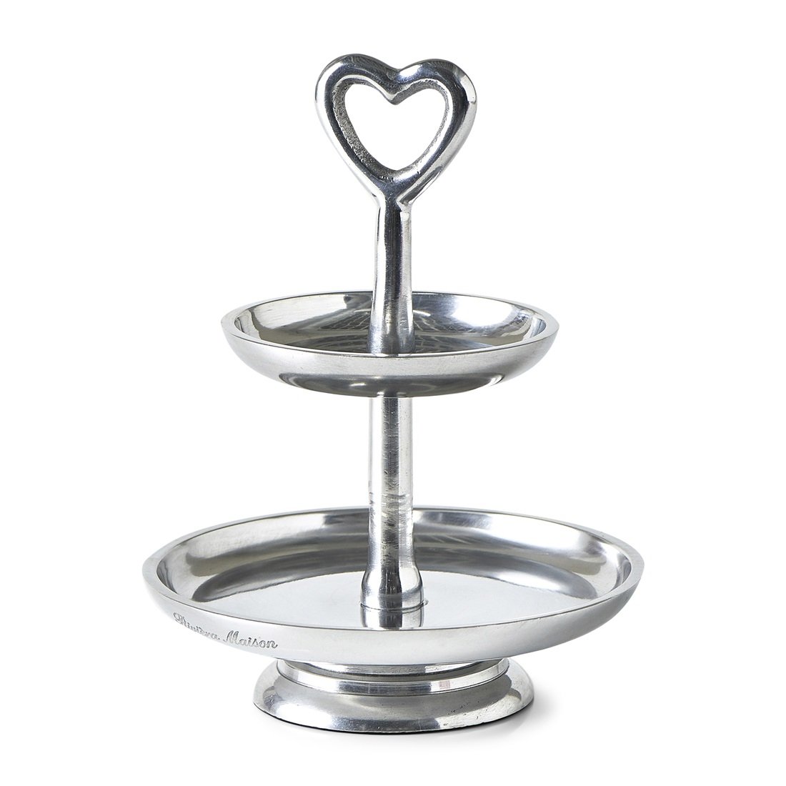 Riviera Maison Lovely Heart Etagere. Kleine silberne Etagere mit 2 Ebenen und einem Herz aus Aluminium.
