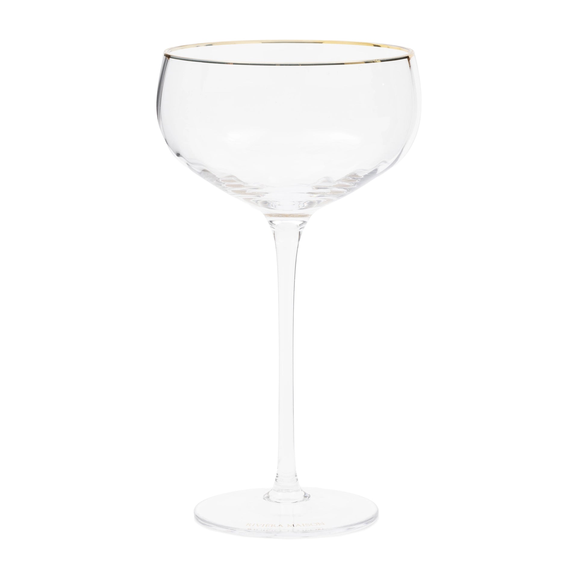 Riviera Maison Maison Coupe Gold aus Klarglas mit feinem Goldrand und elegantem Stiel.