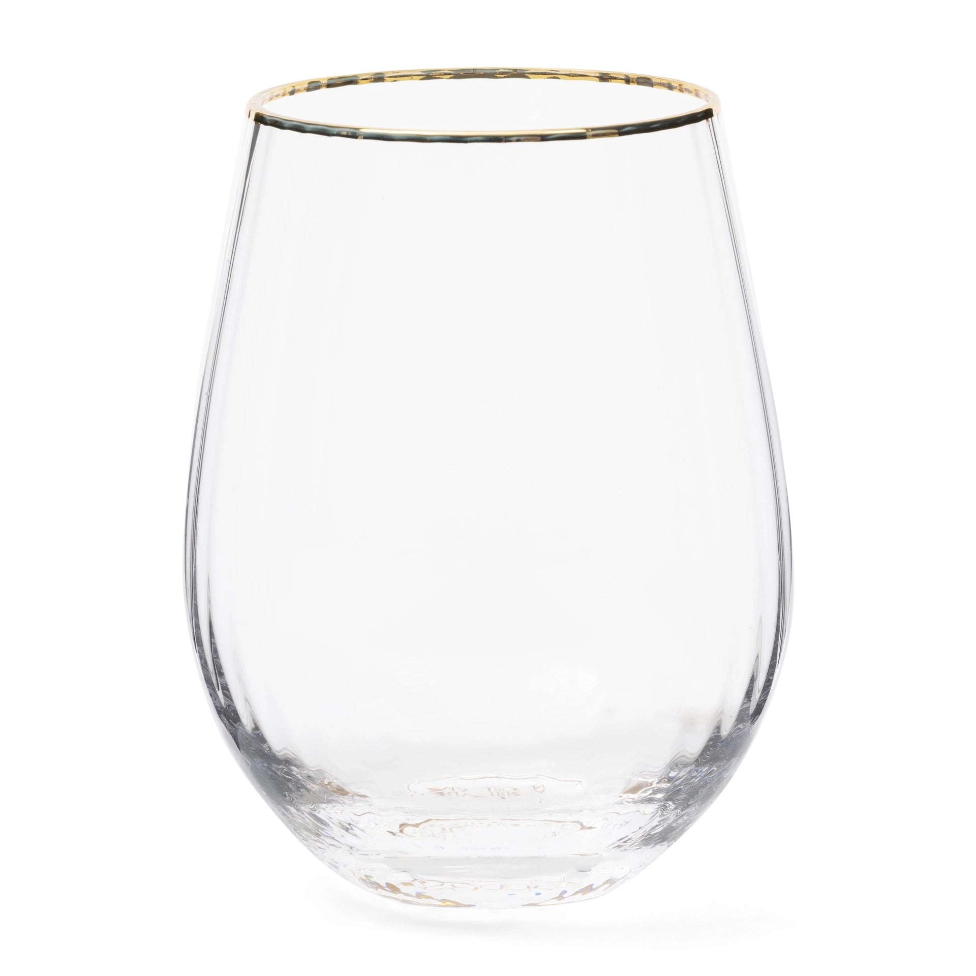 Riviera Maison Maison Water Glass Gold aus Klarglas mit feiner Rillenstruktur und Goldrand.