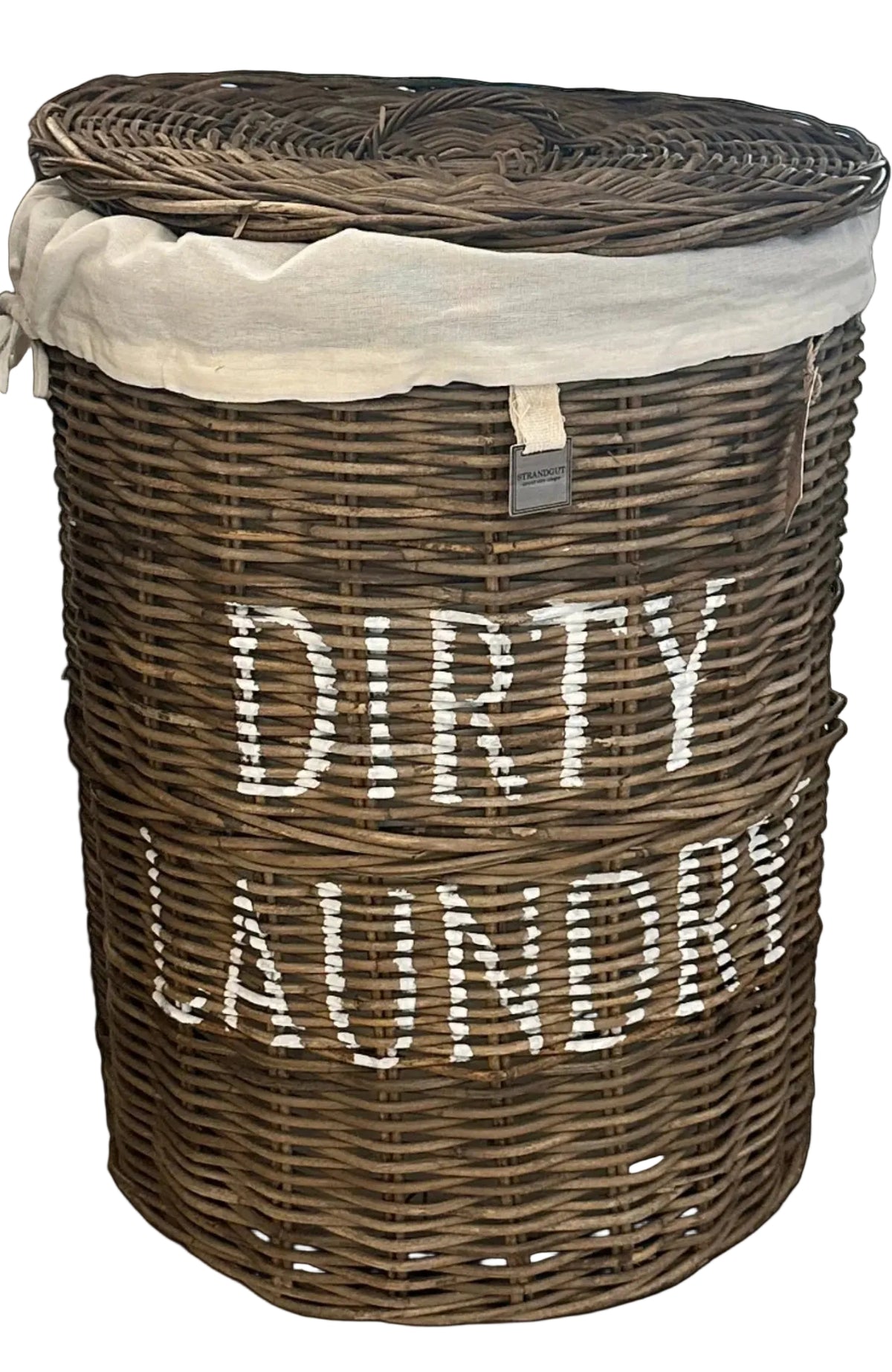 Rattan Laundry Hamper Wäschekorb mit Deckel und DIRTY LAUNDRY Schriftzug von STRANDGUT