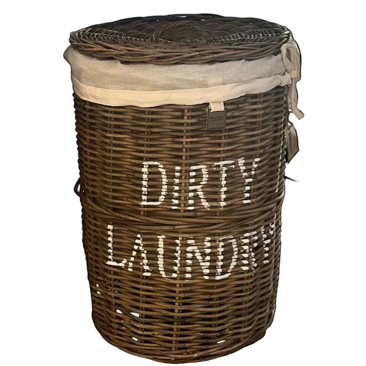 Rattan Laundry Hamper Wäschekorb mit Deckel und DIRTY LAUNDRY Schriftzug von STRANDGUT