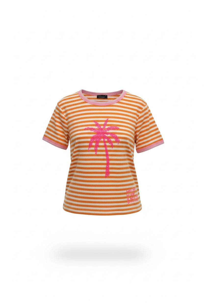 Gestreiftes Damen T-Shirt orange "Palm Beach" von Grace