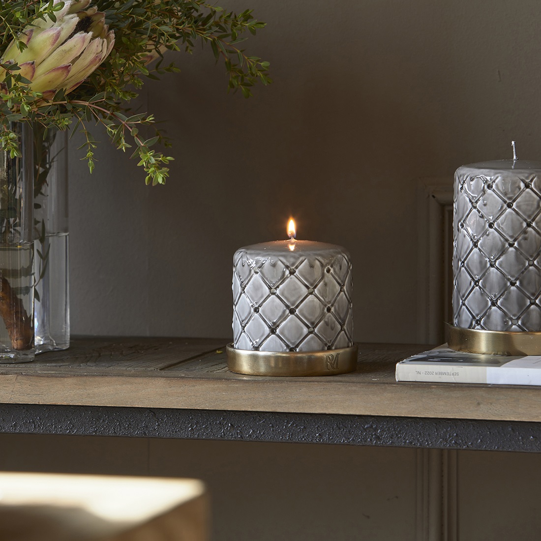 Pillar Candle Padded flax RIVIERA MAISON