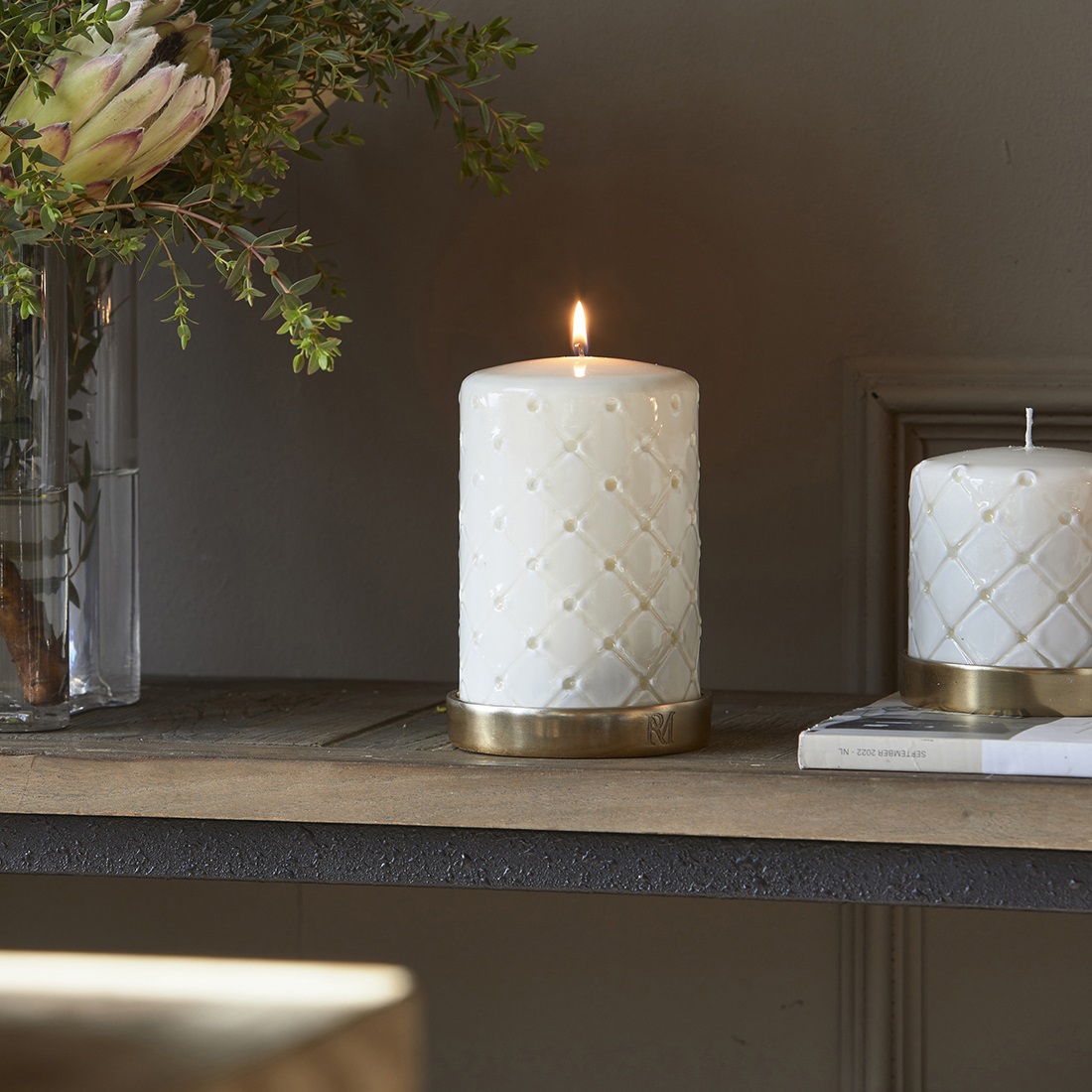 Pillar Candle Padded white RIVIERA MAISON