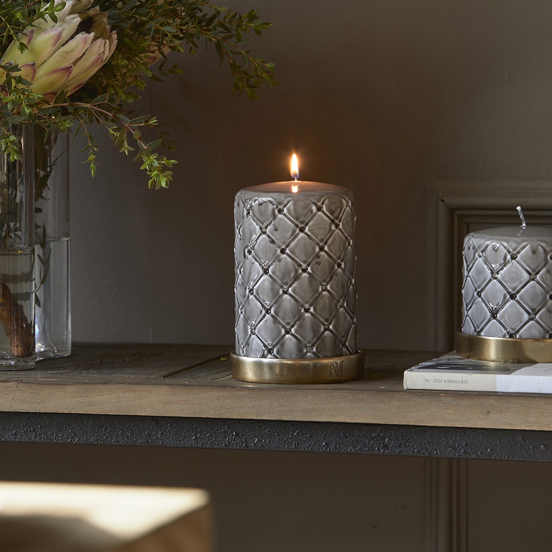 Pillar Candle Padded flax 9,5x15 RIVIERA MAISON