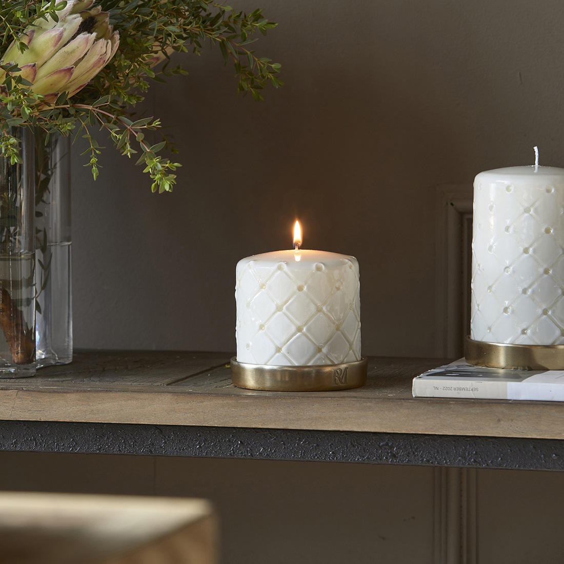 Pillar Candle Padded white 9,5x10 RIVIERA MAISON